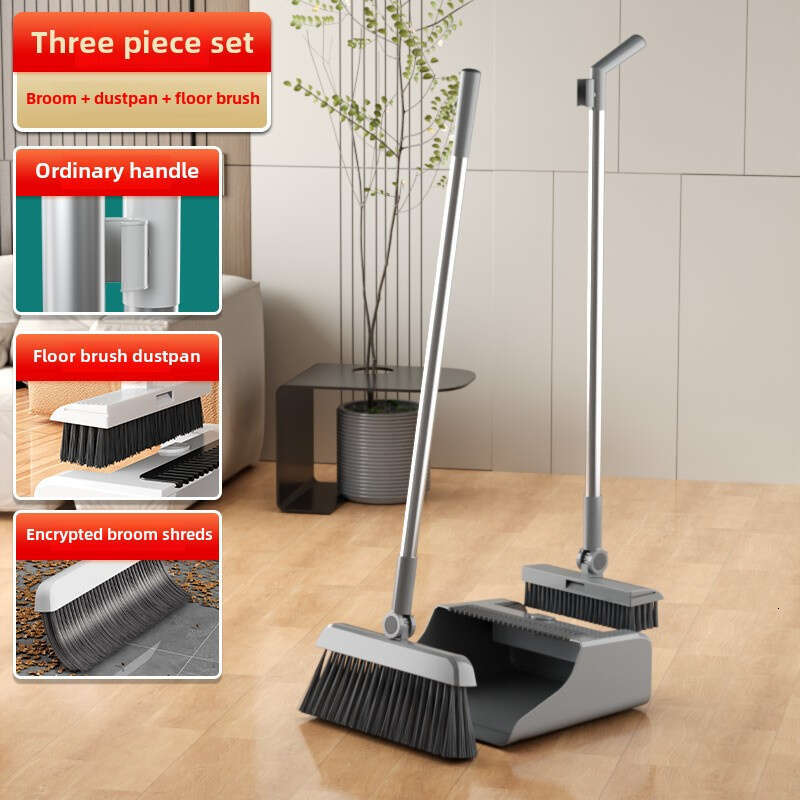 3/4-piece set, extended broom dustpan floor brush three-in-one combination set, silicone wiper is suitable for various household cleaning and hygiene