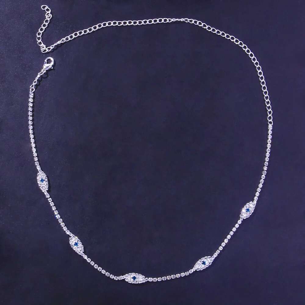 Stonefans Fashion Tennis Choker Rhinestone for Women Charm Collar Chain Blue Crystal Necklace Evil Eye Jewelry