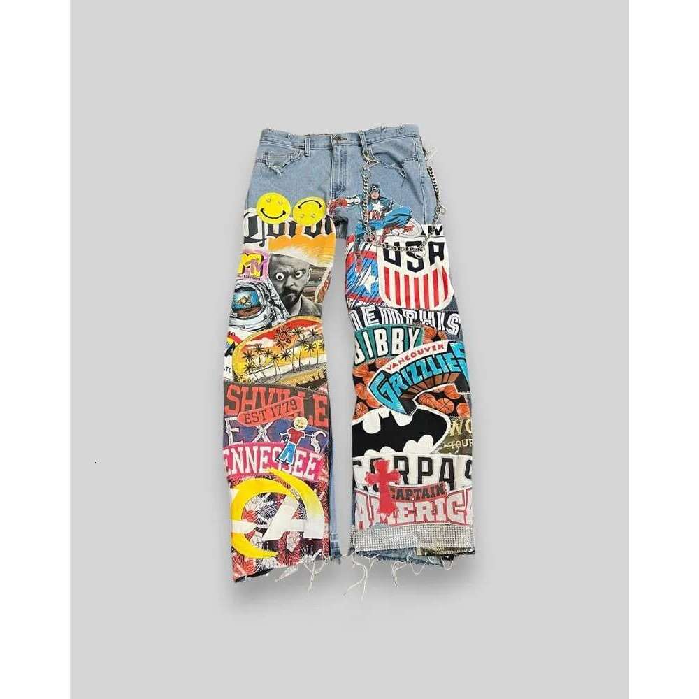 2025 High Waist Wash Trousers Jeans Cartoon Print Super Big Wide-leg Pants Men Y2k Hip-hop Rock Street Clothing free shipping