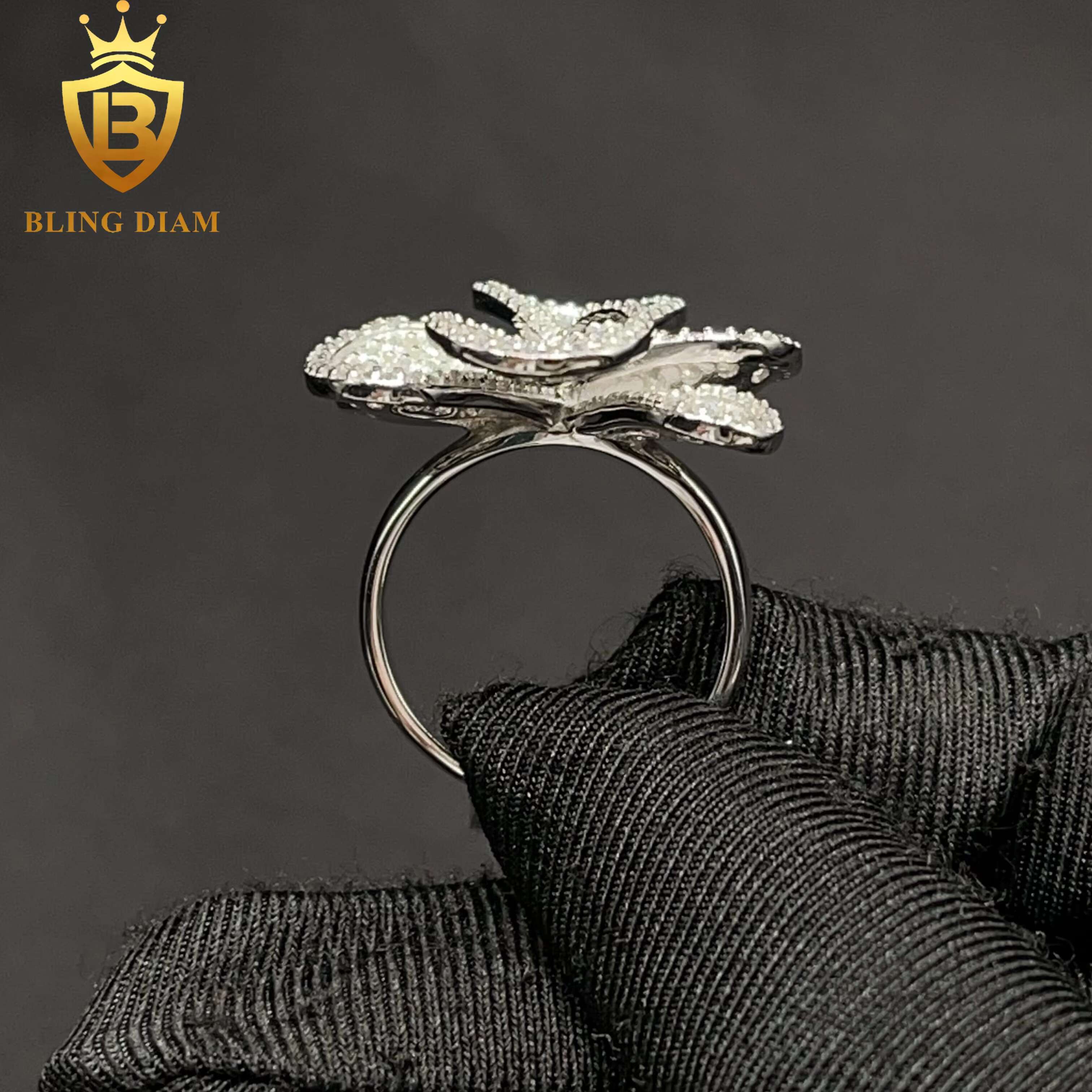 Hot Sale Low Price Fine Jewelry 925 Sterling Silver VVS Moissanite Diamond Flower Rings Gift Wedding