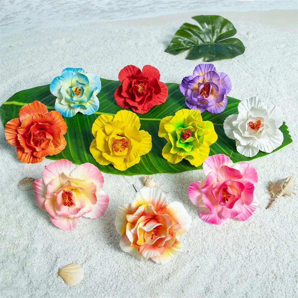12CM Mixed 10 Colors Hawaii Style Multilayer Hibiscus Hair Flower Ear Side Stick for Fashion Women Beauty Girl Party Gifts 250420