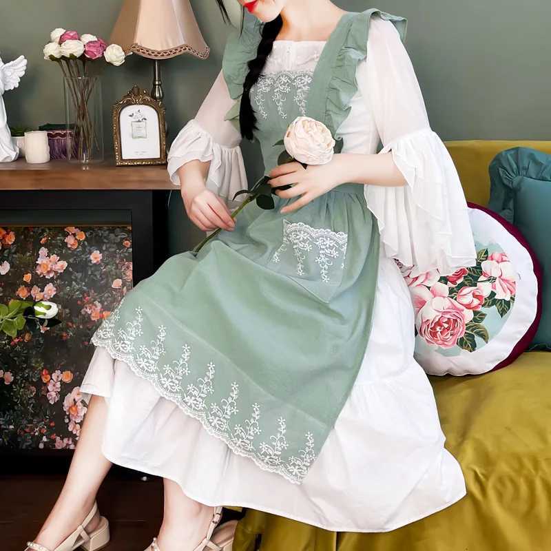 Female Women Apron Cotton Linen Aprons Dress Garden Cafe Kitchen Cooking Florist Palace Style Vintage Fashion Dress Aproning C251124