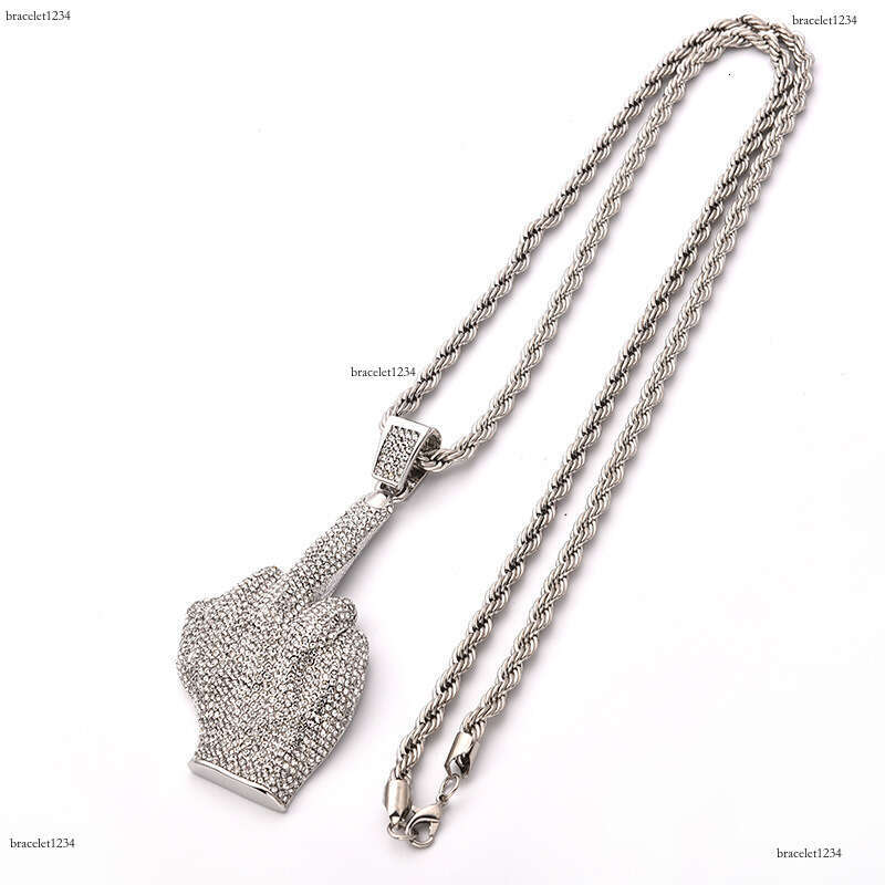 Designer luxury large vertical middle finger hip hop ice out of VVV Moissanite, pendant for men and women Free delivery