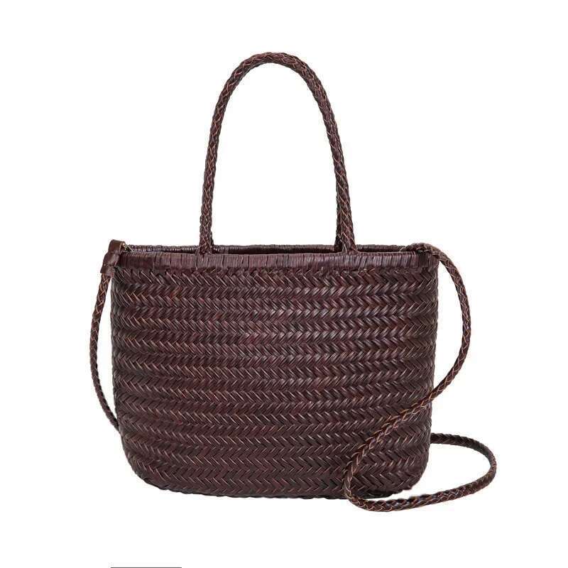 2025 Spring New Crossbody Dragon French Style Woven Basket Genuine Leather Shoulder Bag Women's Fashion
