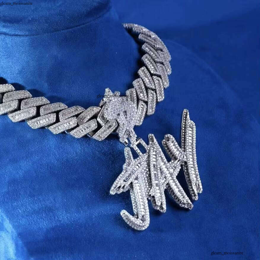 Name Letter Vvs Silicon Stone Men's Jewelry Pass Tester Iced Out Hip Hop Sier Chain Pendant