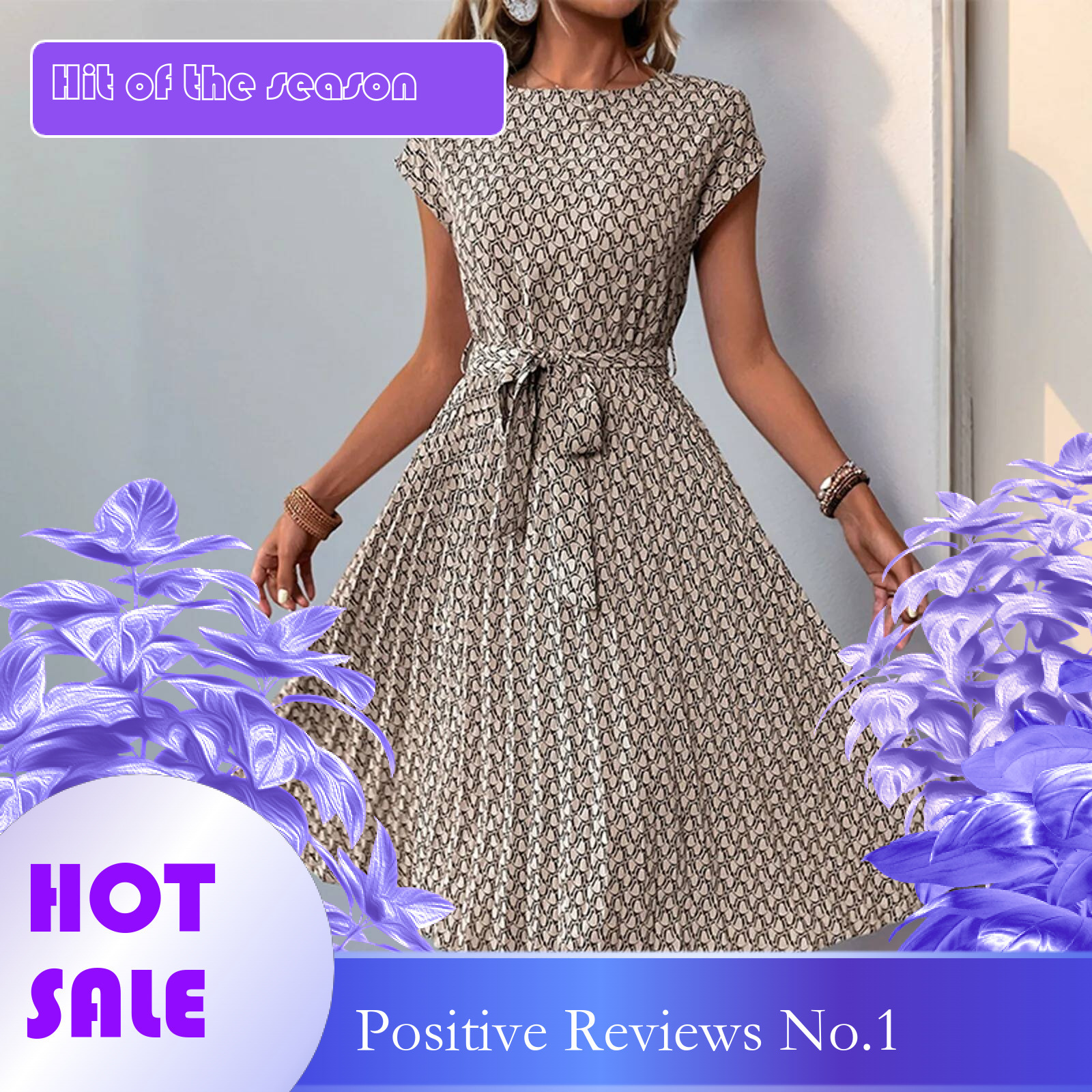 Dongdumaoyi Summer Bohemian Floral Women Dress Casual Wrap O Neck High Waist Ruffle Cap Sleeveless Slim A Line Pleated Hem Midi Dresses