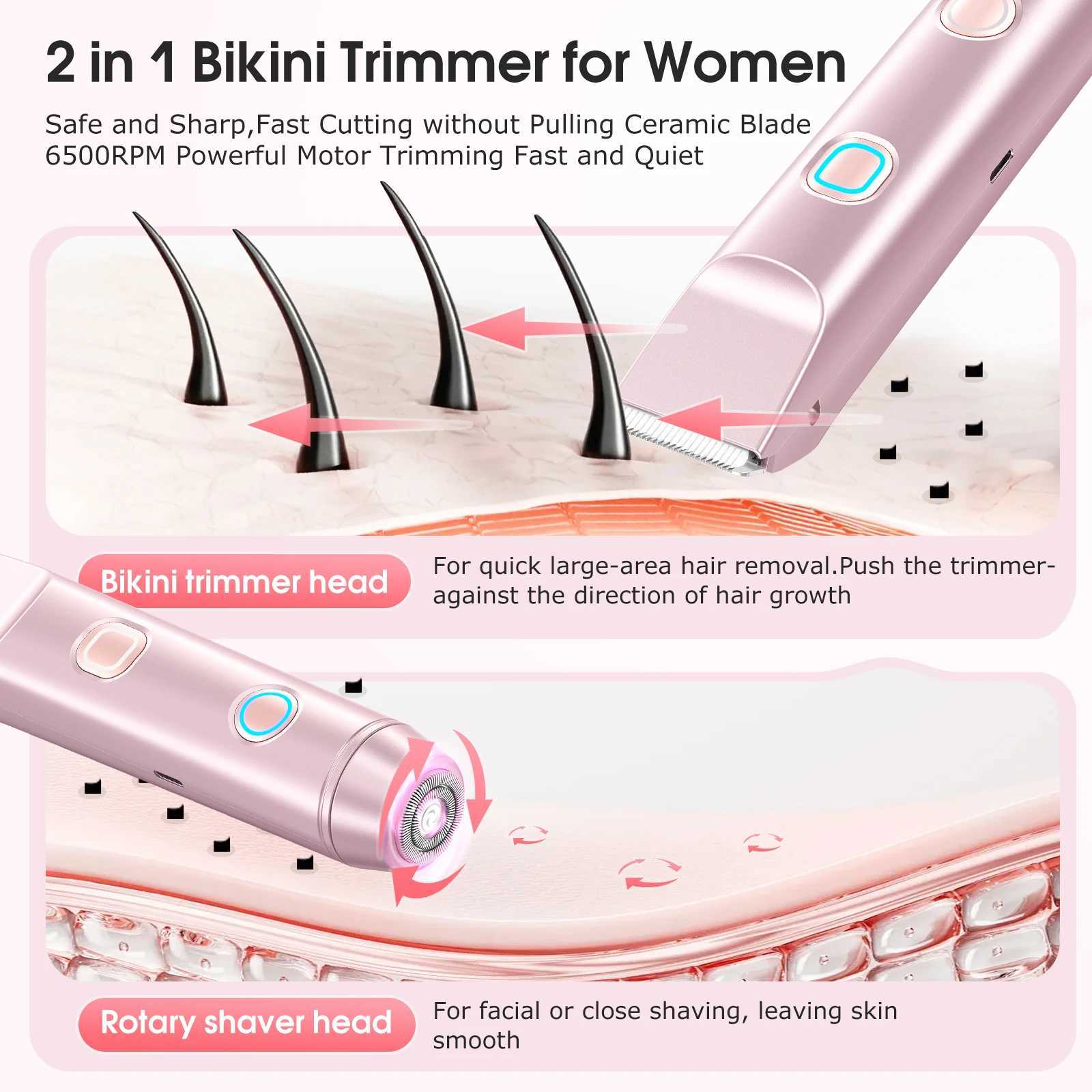 Electric Shaver for Women Waterproof Wet Dry Hair Razors 2 in 1 Double Head Dual Bikini Hair Trimmer Detachable Head Shaver L251124