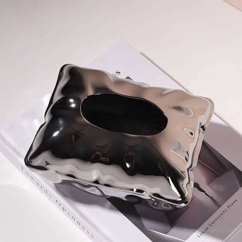 Cream Style Ceramic Tissue Box Creative Light Luxury Napkin Box Black Silver Beige Home Living Room Bedroom Hotel Decor 1PcM251124
