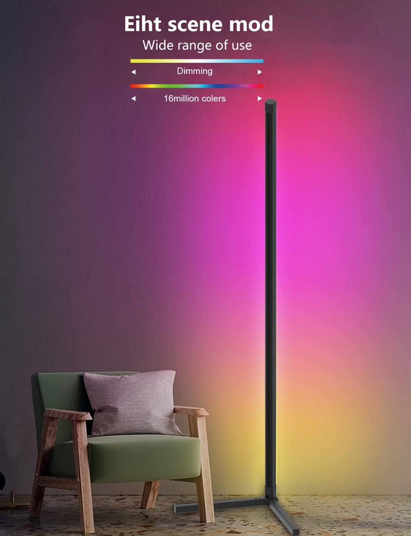 1.2M 1.6M Smart Corner Floor Lamp RGB Ambient Light with Tuya WiFi or Blue Tooth Game Room Standing Lamp Wall Decor Lighting