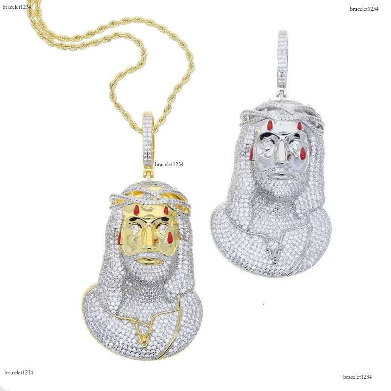 Jesus Christ Piece Head Face Pendant for Men Iced Out Bg Cz Paved Charm Necklace with Chain Hip Hop Jewelry