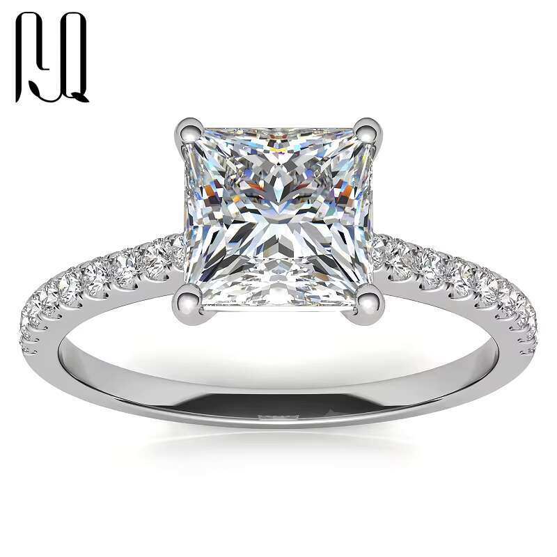 PYQ Classic Moissanite Engagement Rings 1ct 2ct 3ct Ice Out Diamond with Square Princess Cut Moissanite Ring