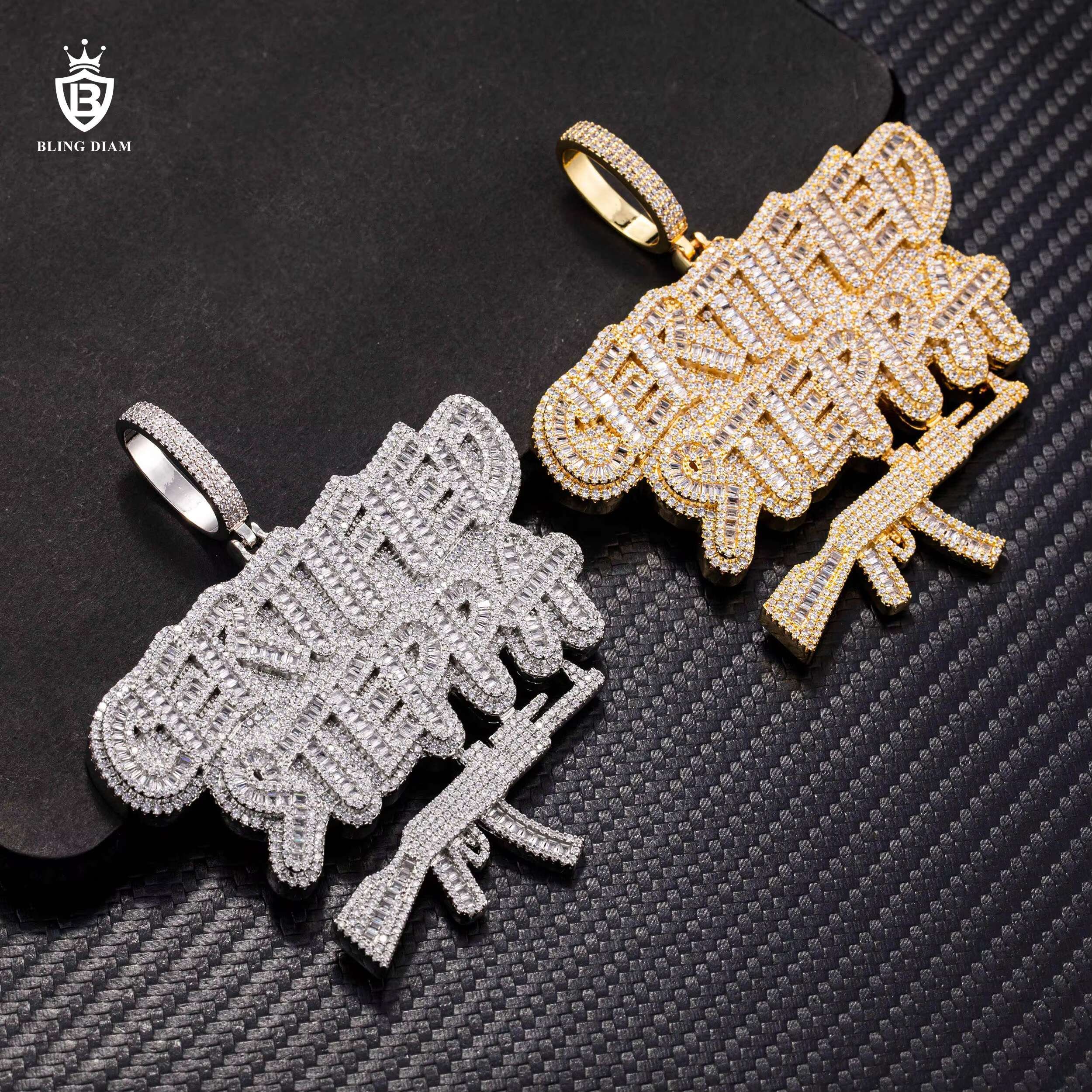 Wholesale Custom Pendant Iced Out Jewelry Hip Hop Brass Full VVS Moissanite Diamond Necklace Set Letter Pendant