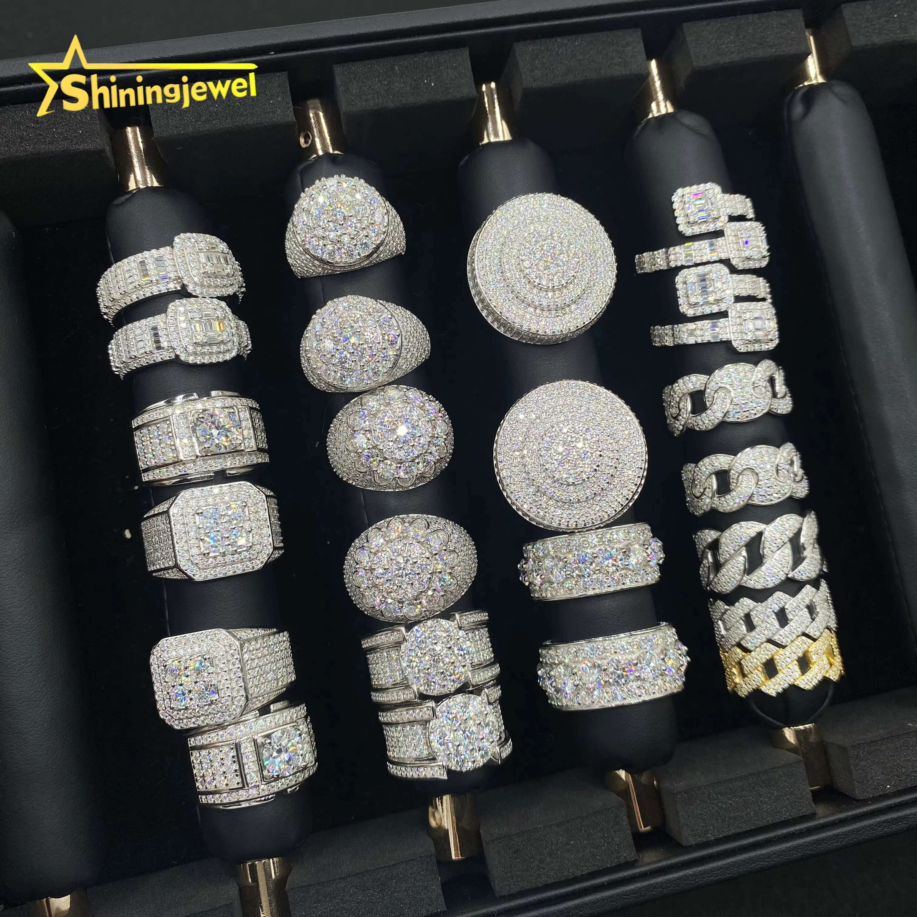 Hot Sale Multiple Choice Custom Iced Out Hip Hop Men Ring VVS Moissanite 925 Sterling Silver Rings Diamond Jewelry Ring for Men