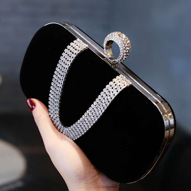 Dinner Bag Velvet Diamond Decorated Black Velvet Banquet Bag High End Cheongsam Bag KQ