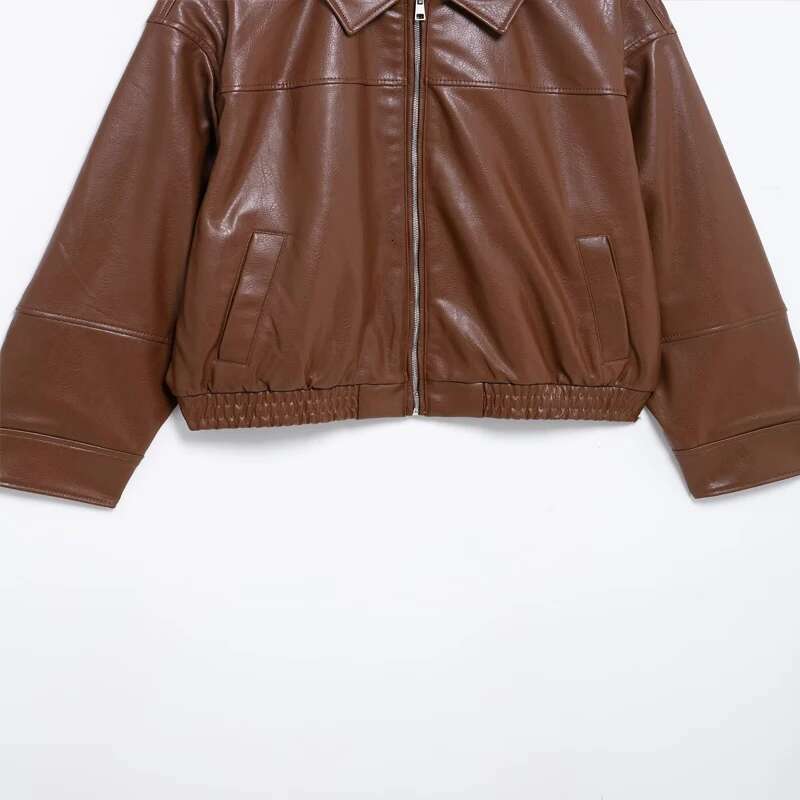 Designer Clothes Koekop Women's Fashion Pure Color Faux Leather Textured Pilot Coat Vintage Casual Long Sleeve Ladies Chic Lady Jacket