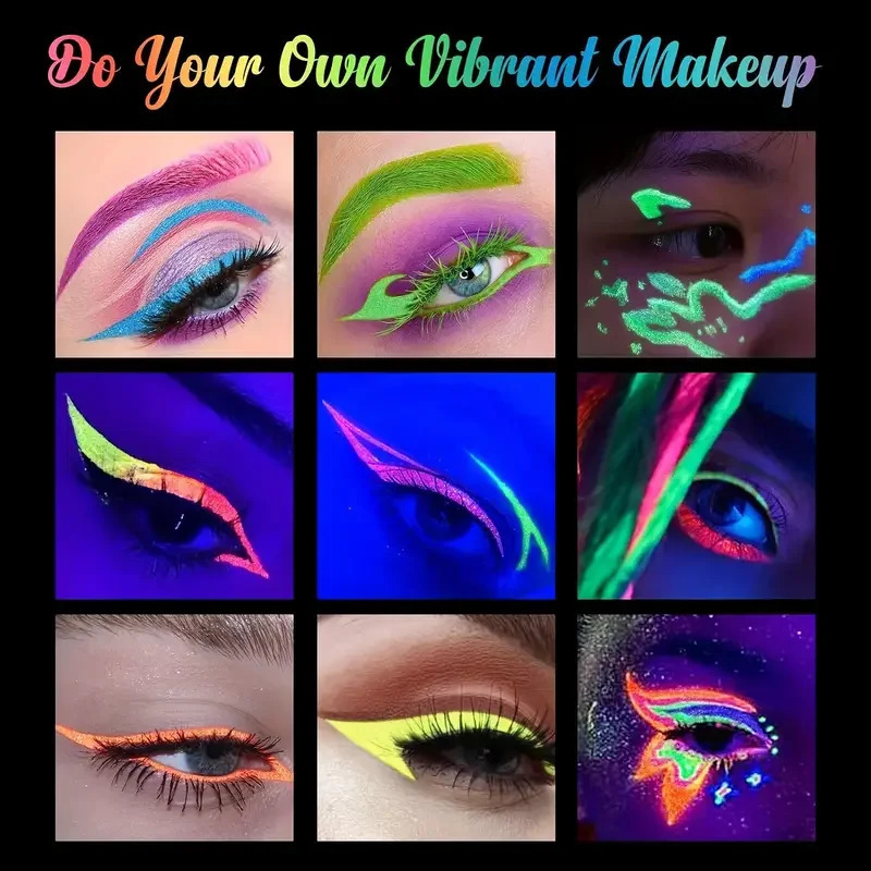 Six luminous UV reaction face and body paint sets neon liquid eyeliner pen makeup mix colors music festival 250418