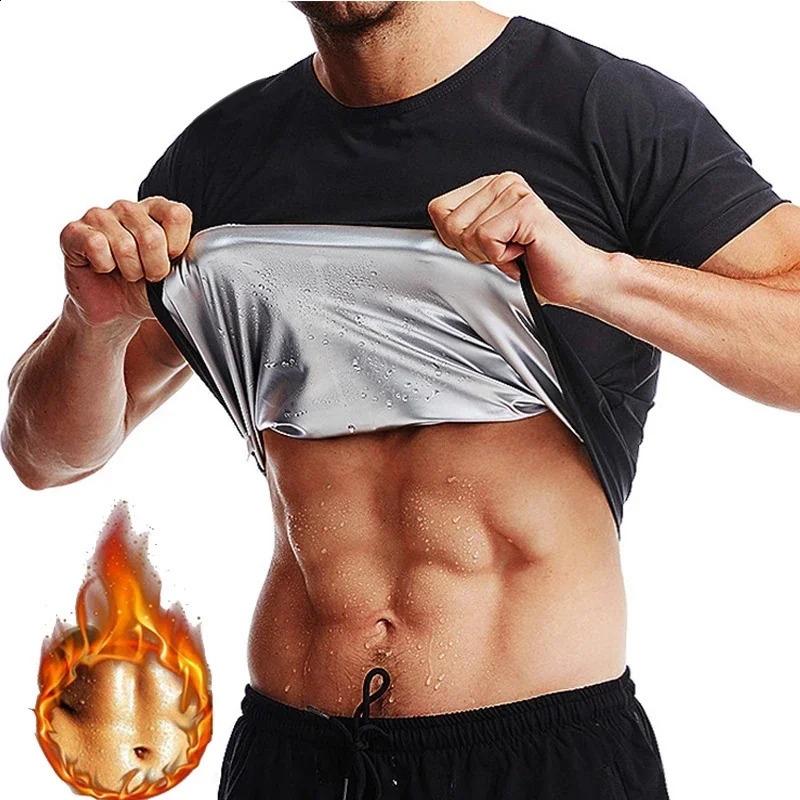 Men Sauna Sweat Shirt Polymer Corset Compression Waist Trainer Shirt Workout Tank Top Weight Loss Body Shaper Slimming Vest 250424