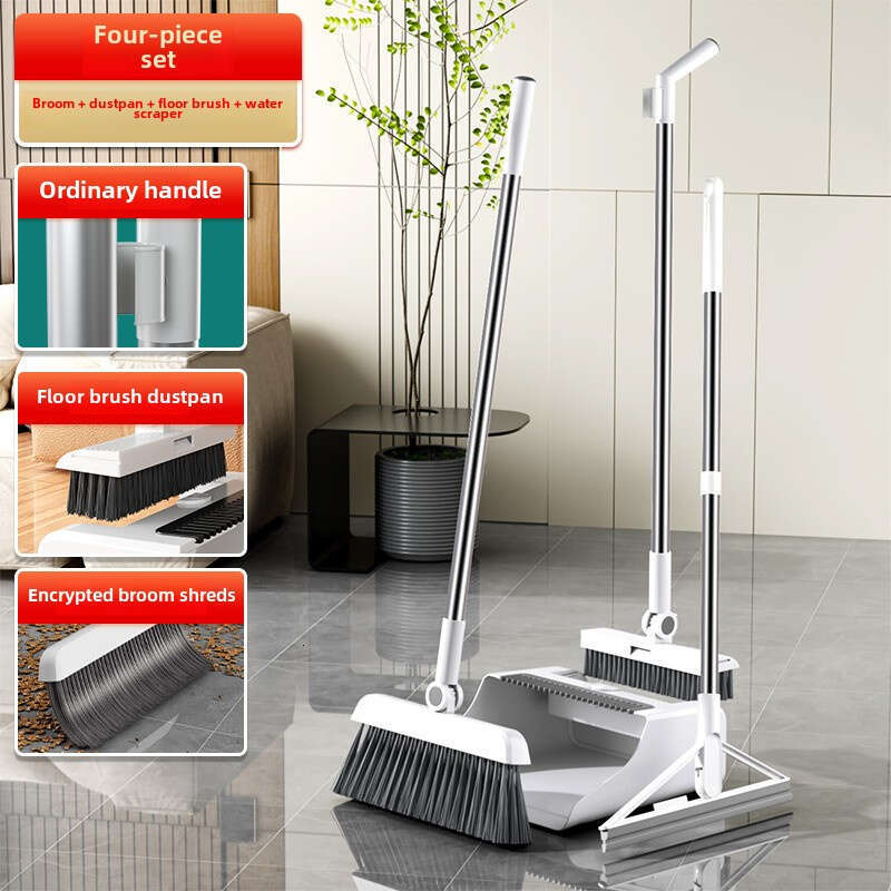 3/4-piece set, extended broom dustpan floor brush three-in-one combination set, silicone wiper is suitable for various household cleaning and hygiene