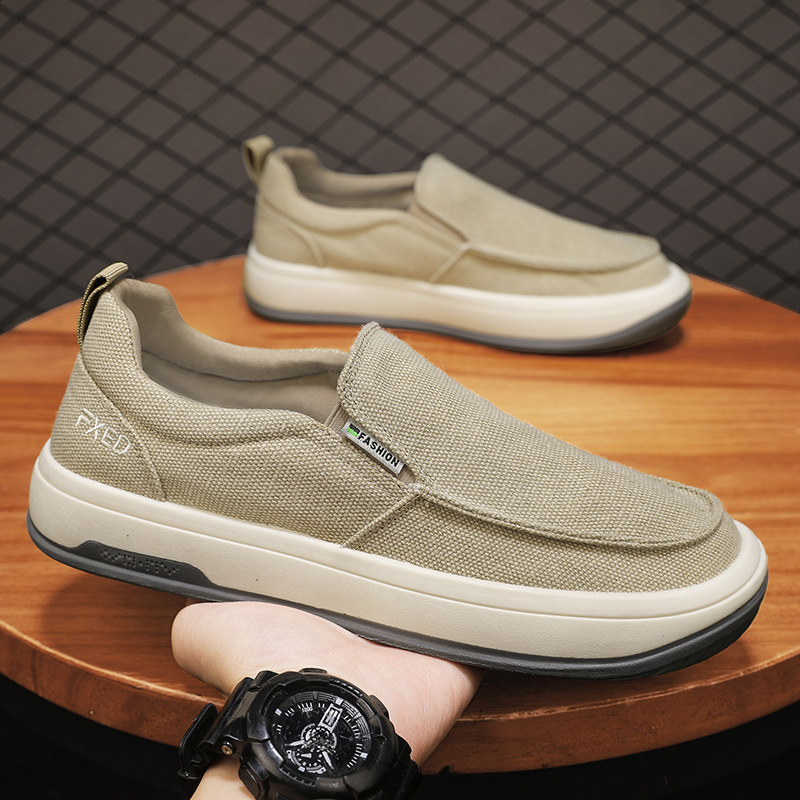 Mens Breathable Casual Canvas Slip Shoes Comfort Slip-on Loafer Soft Penny Loafers for Men Lightweight Driving Boat Shoes 240606