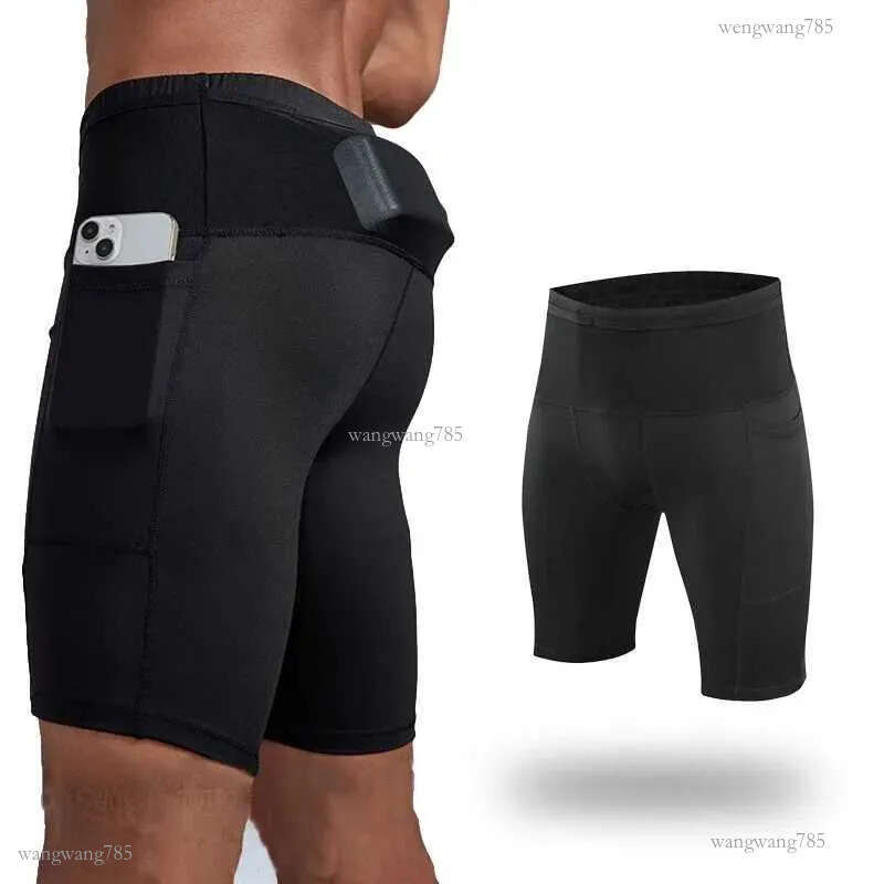 S-3XL Mens compression marathon running shorts with waist bag quick drying training fitness tight shorts W250324