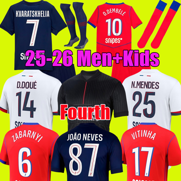 maillot de foot KVARATSKHELIA Barcola O. DEMBELE pSGES jersey DOUE 25 26 hakimi 2025 2026 football shirts men soccer jerseys kids sets socks hommes enfants Fourth Kit