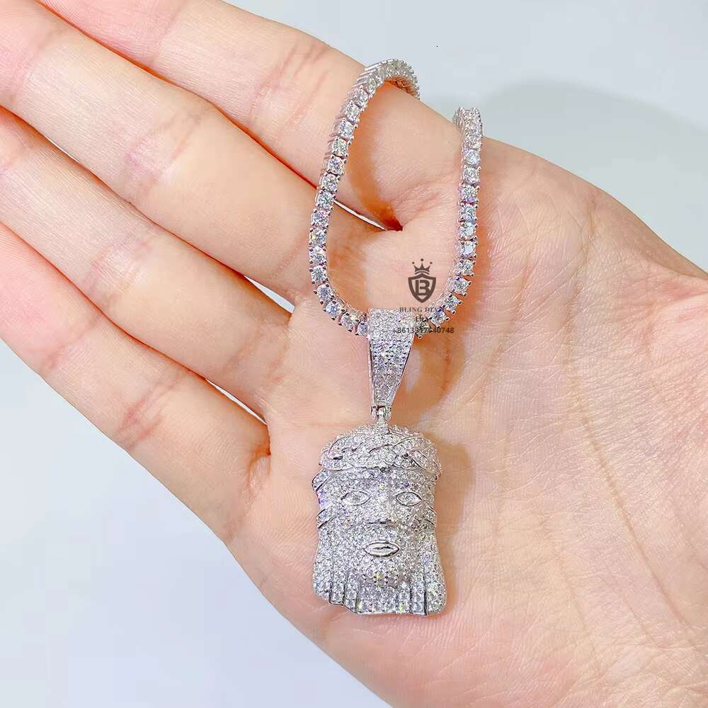 Wholesale Price Ready to Ship Jesus Head Mens Silver Only Vvs Mossinate Diamond Pendant