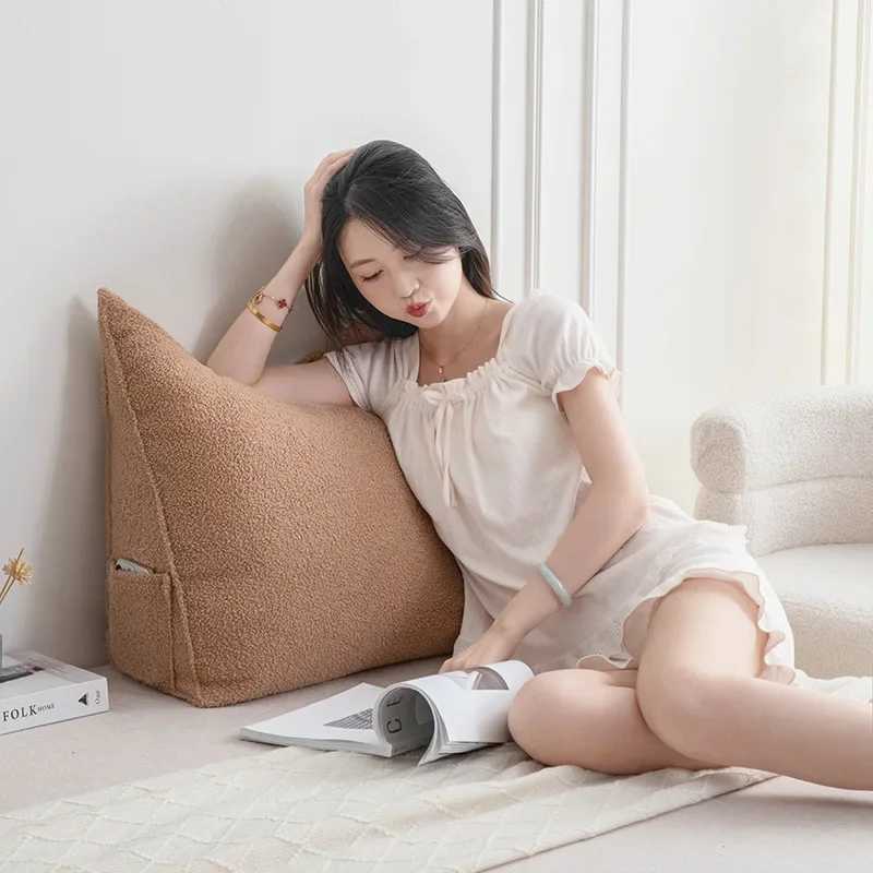 Triangular teddy velvet bedside cushion soft bag tatami anti-collision bed high-end large backrest removable and washable G251124