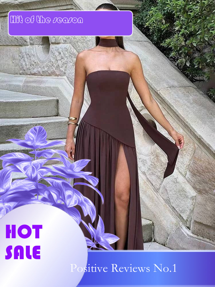 Dongdumaoyi Townlike Maxi Long Dress Pleated A Line Women Spring Summer High Split Backless Nightclub Sexy Party Dresses