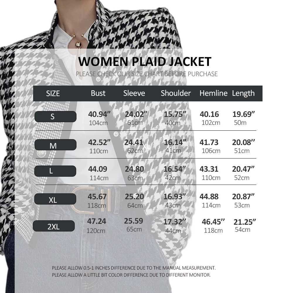 Womens Houndstooth Outerwears Jacket Stand Collar Long Sleeves Autumn Winter Fall Clothes 2024 Women Classics Coat J251124
