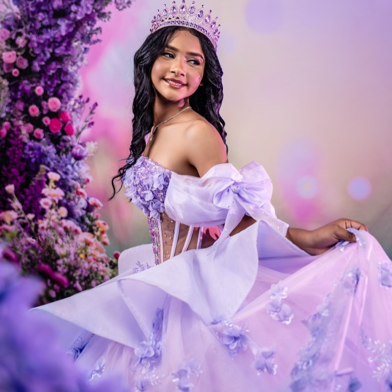 Lilac Princess Quinceanera Dresses Off Shoulder Applique Flower Beads Tull Sweet 16 Dress Ball Gown Vestidos 15 De Anos