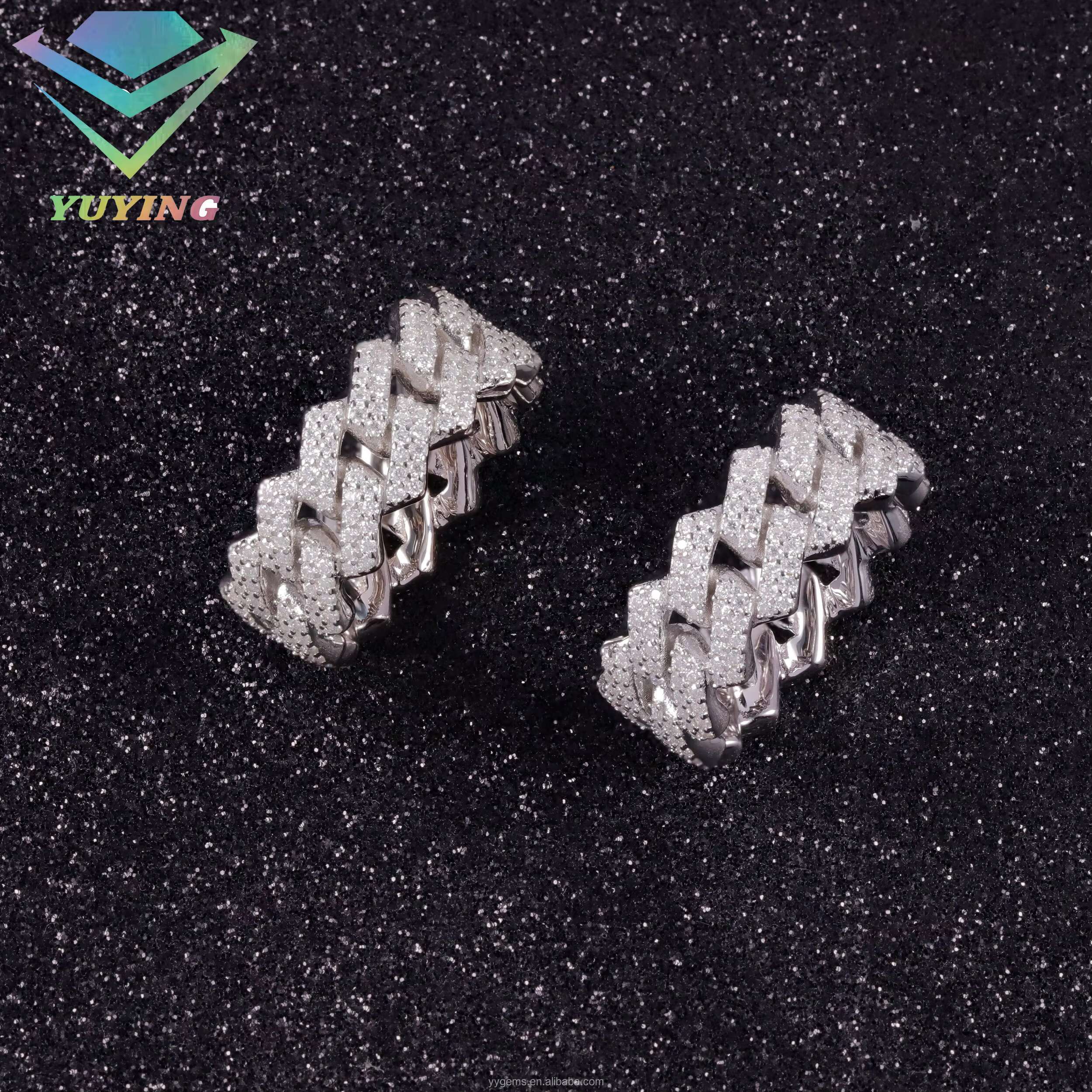 Yu Ying 2rows Moissanite Rings Hip Hop Jewelry 925 Silver Gold Plated Fashion Jewelry Rings Factory Price Men Cuban Rings