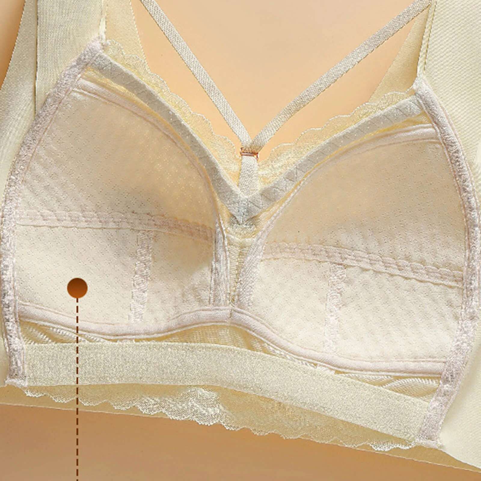 Dongdumaoyi Sexy Ral Thin Lace Back Gerie Push Up Bra Fixed Cup Large Chest Showing Small Size Seamless Vest Breathable Underwear Women S Tight Underw
