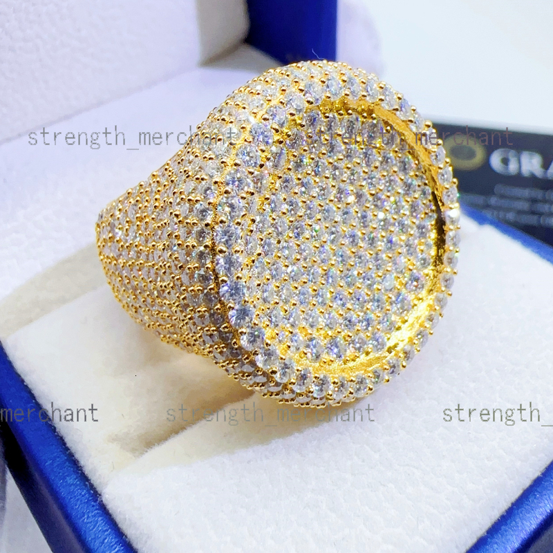 designer ring Fashion VVS Moissanite Custom Hip Hop BIG Round Ring 925 Sterling Sliver Moissanite Rings