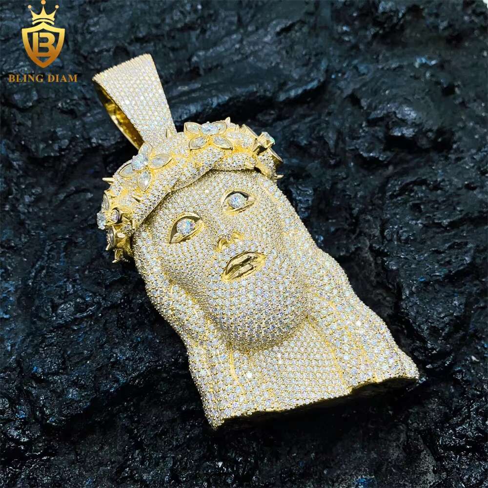 Hip Hop Jewelry Vvs Moissanite Jesus Pendant Flower Bezel Pear Shape Diamond 925 Sterling Silver Rose Gold Plated