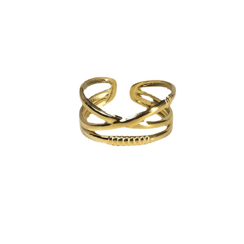 Top Source's new minimalist and elegant niche double-layer stainless steel open cross line adjustable ring ins for women