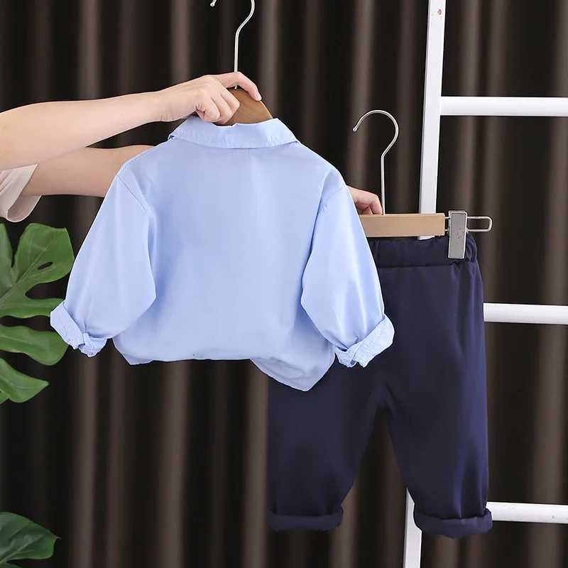 Clothing Sets Baby Boy Fall Clothes 2023 Spring Autumn Korean Fashion Turn-down Collar Long Sleeve Shirts and Pants 2PCS Boys Christmas Outfit R250424