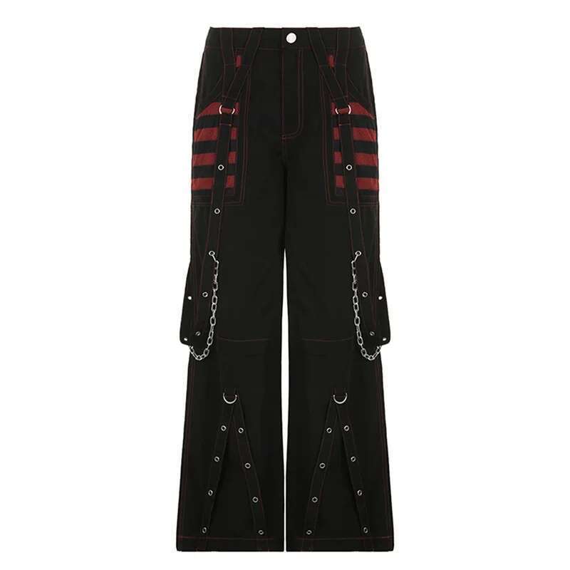 Gothic Women Punk Cargo Pants Dark Academia Aesthetic High Waist Baggy Trousers with Pockets Grunge Y2k Streetwear