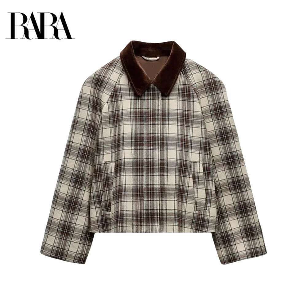 Designer Clothes 2025 RARA Spring New French Romantic Women's Retro Plaid Cape Long Sleeve Cotton POLO Collar Jacket