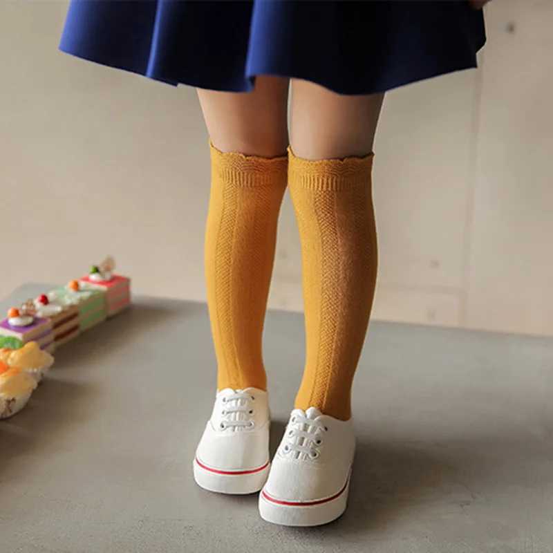 Spring Autumn Baby Girls Cotton Knee High Long Socks for Children Kids Toddler Kawaii Candy Color Ruffles Lace Frilly Stockings G251124