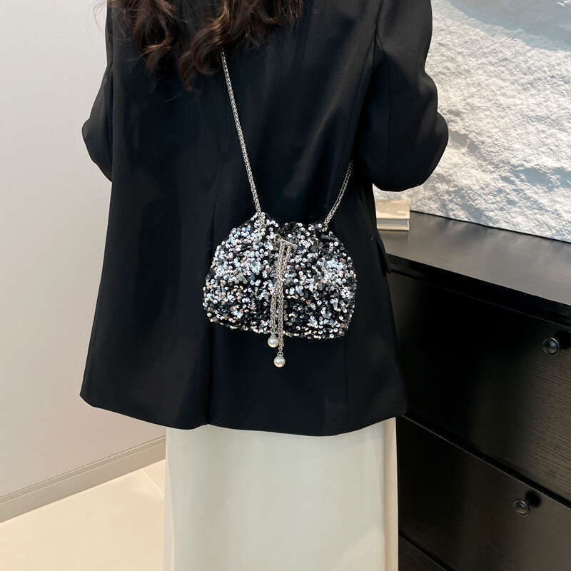 2025 New Korean Style Fashion Glitter Bucket Versatile Handheld Shoulder Crossbody Banquet Bag For Women