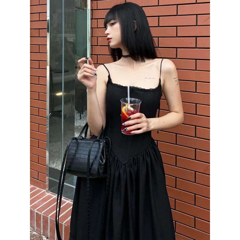 Designer Clothes IAMSURE Casual Solid Lace Trim A-Line Long Dress Slim Slash Neck Sleeveless Maxi Dresses For Women Summer Fashion Ladies