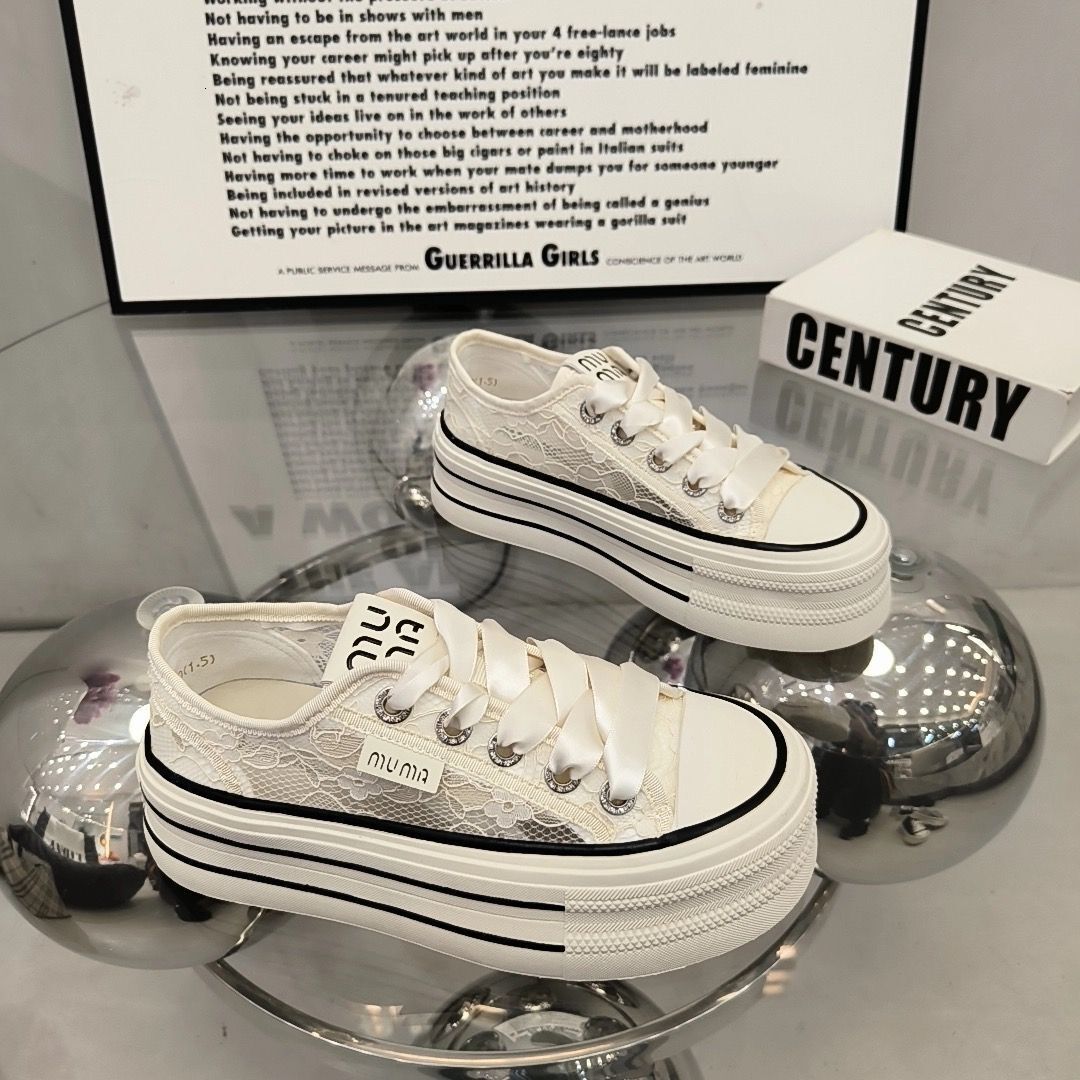 Mesh Breathable Hollow Out White For Women In The Summer Of New Lace Up Versatile Sponge Cake Thick Sole Casual Board Shoes Ddmysaturn Ddmysaturn