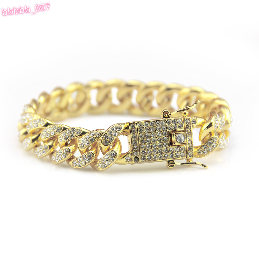 Hot Selling Fine Jewelry Chunky Curb Cuban Bracelets Vintage Gold Plated Bling Crystal Cuban Link Chain Bracelet