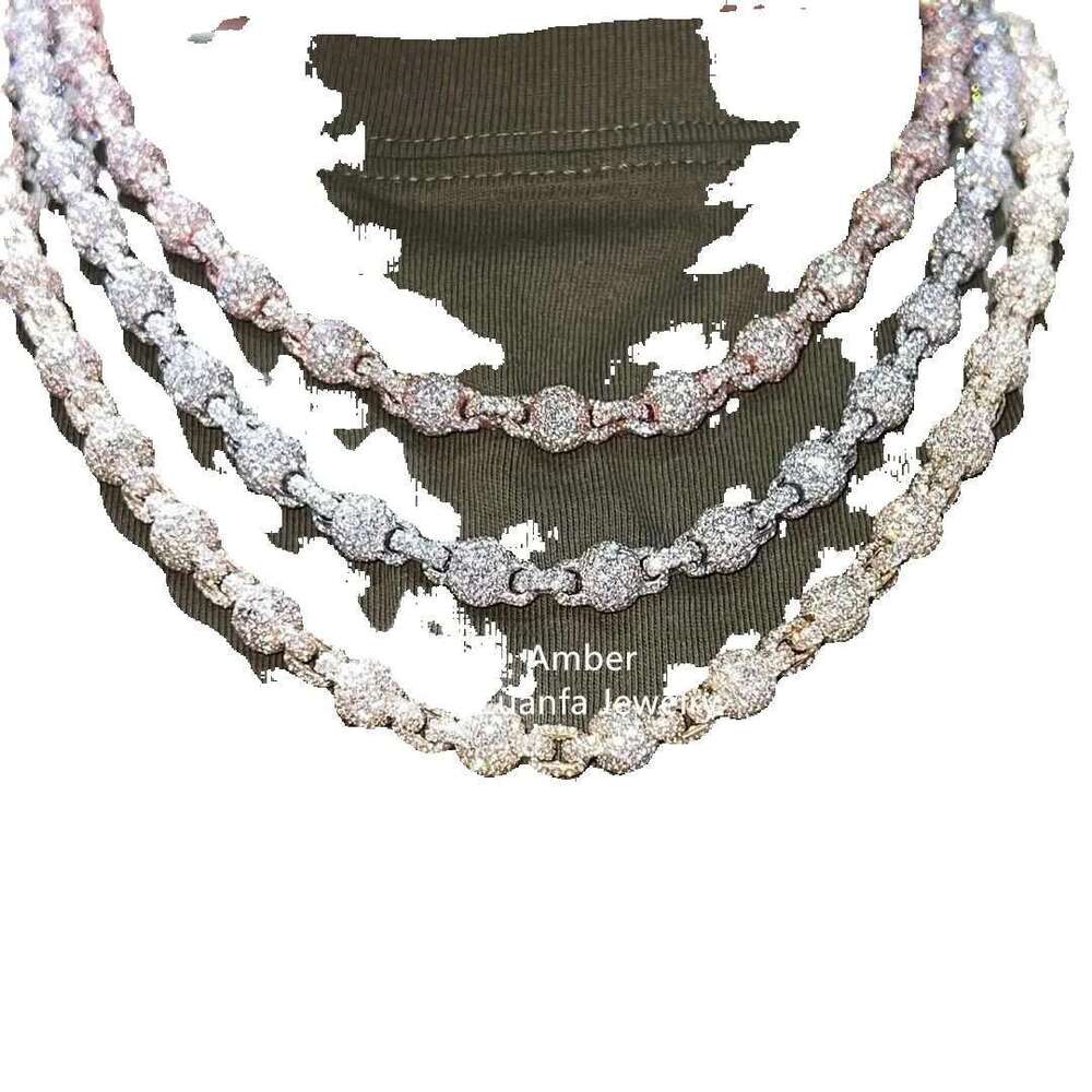 Hip Hop Necklaces: Round Bead 3D Design Chain, Moissanite Dia VVS, Hand-Set Sterling Sier Rap Chain Pendant