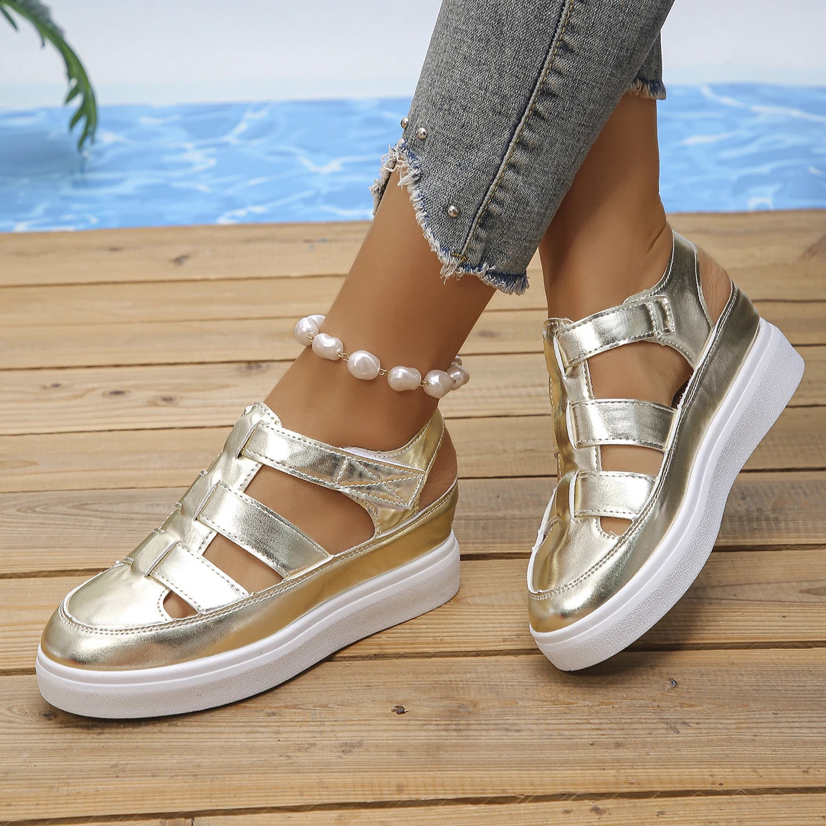 Women Sandals Summer 2025 Wedges Heels Platform Sandals Women Hollow Out Gladiator Sandals Summer Thick Sole Shoes for Women 250418
