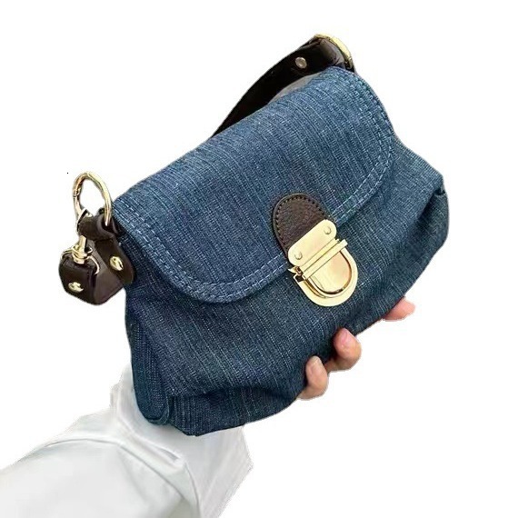 designer bag contrasting color single shoulder bag underarm fashionable hand-held crossbody for women with denim buckle pleated bag
