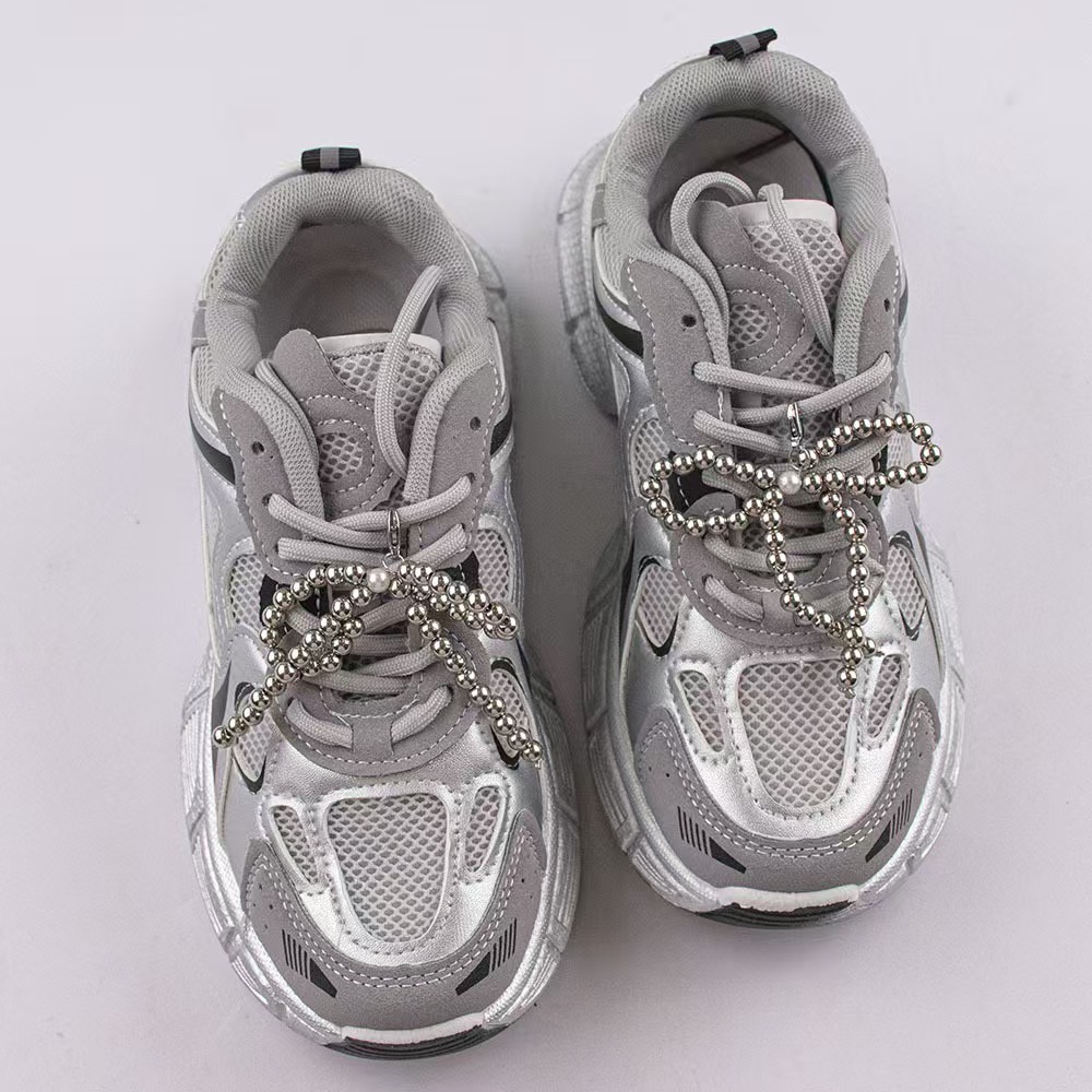 Elegant Two-Tiered Pearled Lace-Up Accents: Versatile Charms Suitable for Footwear, Handbags & Mobile Devices