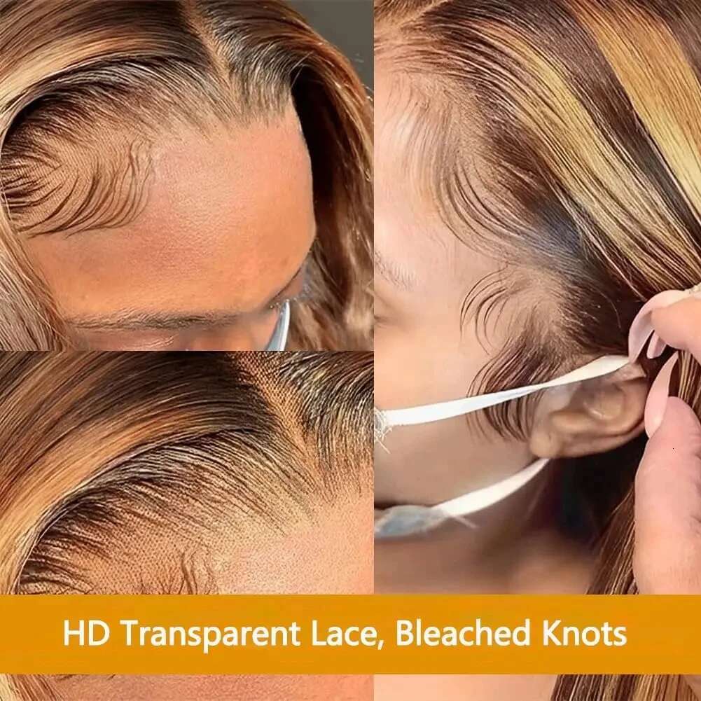 Highlight Body Wave Bob Front Human Hair Wigs For Women Honey Blonde X Transparent Lace Frontal Wig Tote Bag Tote Bag