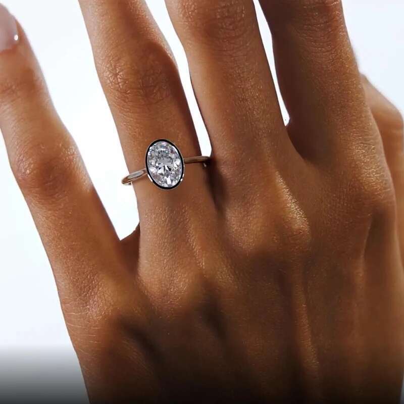 Anziw 100% Real 925 Sterling Sliver 4.5 Carat Oval Cut Cubic Zirconia Engagement Ring for Women Sparking Lab Diamond Finger Ring