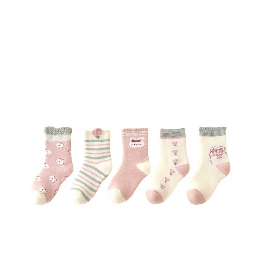 5 Pairs Thickened Fleece Rabbits Pattern Children Girls Warm Socks Lovely Trendy Soft Comfortable Elastic Half Sock for Girls G251124